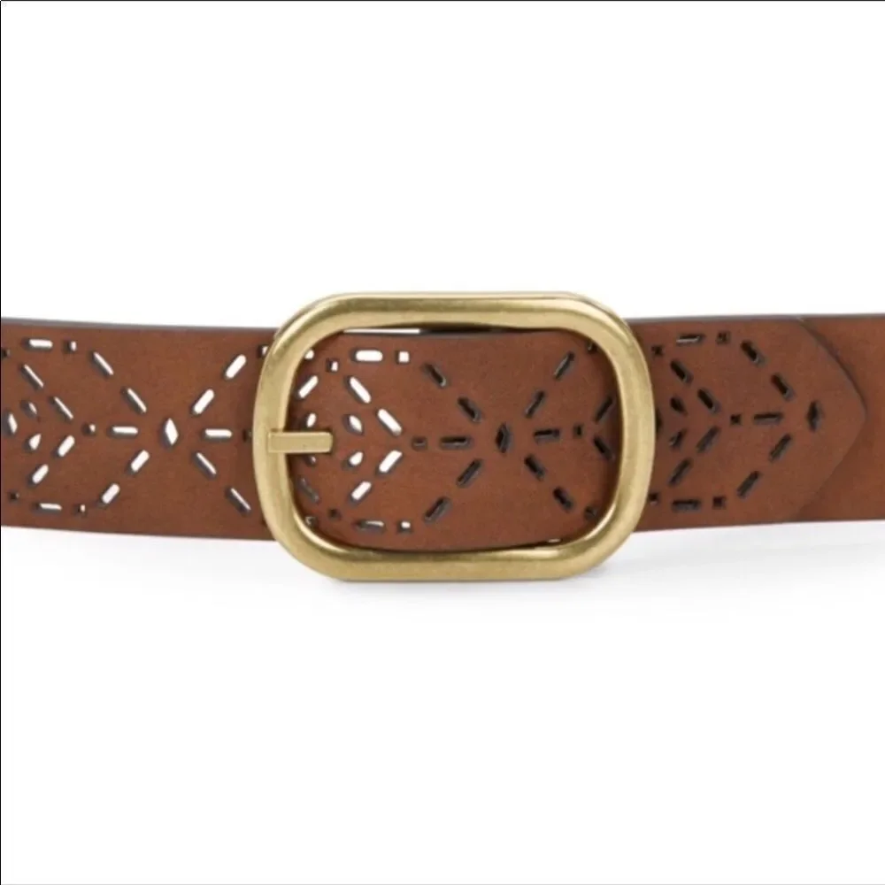 Brown Leather Cut Out Gold Buckle Waist Belt Steve Madden NWT